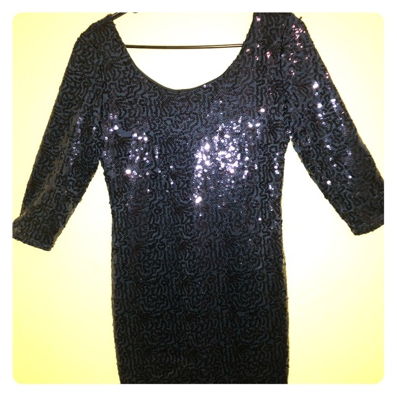 Navy blue sequin skin tight dress: Size large - Picture 2 of 3